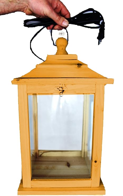 Tolle Holzlaterne, Laternen, komplett mit Beleuchtung, mit Glas und Holz - Rahmen, KL-OFOS-HELLBRAUN aus Holz in amazon hellb