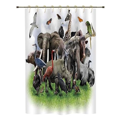 Shower Curtain Wildlife Decor Digital Collage Of Wild Animals With