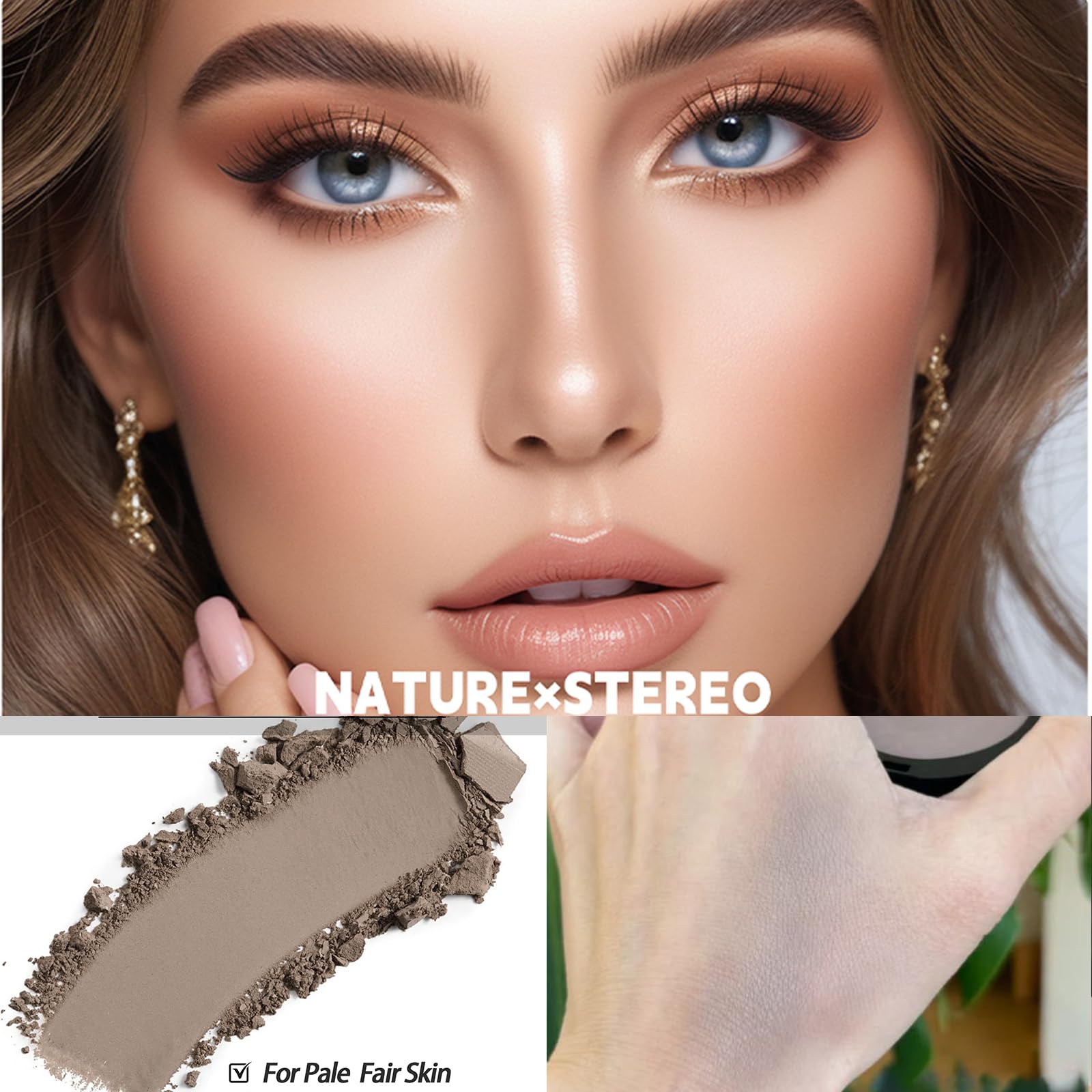 Okerker Cool Toned Contour Palette with Mirror, Taupe Grey Contour Powder for Fair Pale Light Cool Toned Skin, Nose Contouring Bronzer Powder with Face Brush