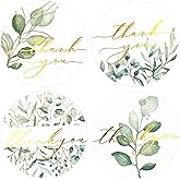 Gooji Thank You Stickers – 500Pcs Roll Greenery Gold Foil Thank You Stamp – 1.5 Inch Thank You Stickers for Packaging – 4 Designs – Ideal for Wedding and Party Favors, Envelopes, Boutiques