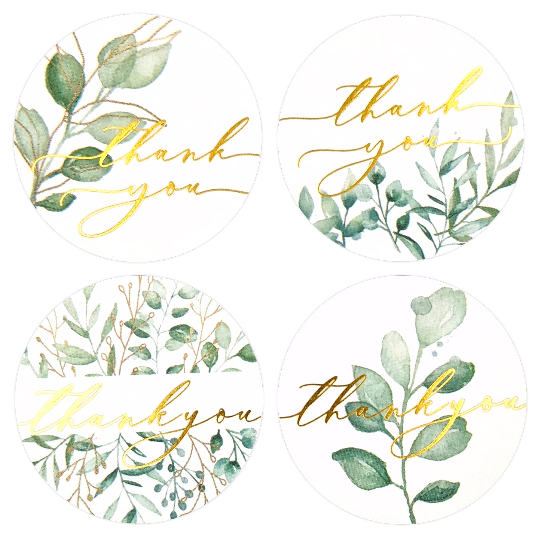 Gooji Greenery Gold Foil Thank You Stickers / 4 Alternating Designs / 500 1.5" Thank You Stickers