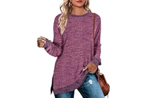 WEESO Women's Long Sleeve Sweatshirts Color Block Crewneck Sweaters Tunic Tops tunic-shirts Women's Tunics