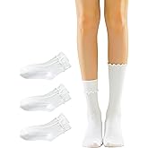 DONBIQI Ruffle Turn-Cuff Socks Women, Casual Cute Girl Ruffle Crew Socks Breathable Cool Frilly Socks