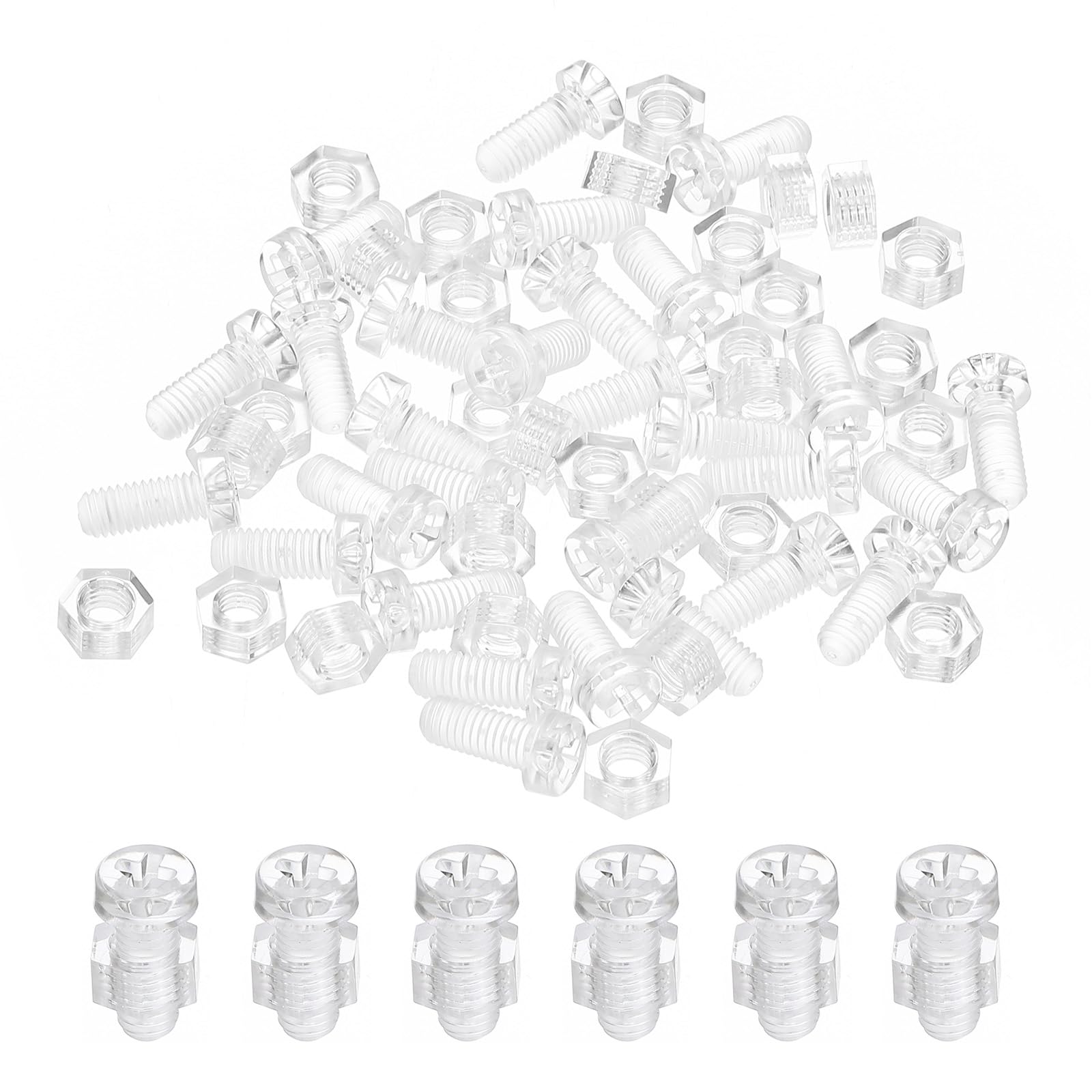 PATIKIL M5x12mm Clear Acrylic Screws and Hex Nuts Kit, 30 Set PC Plastic Phillips Round Head Bolts for Machine Accessories, Transparent