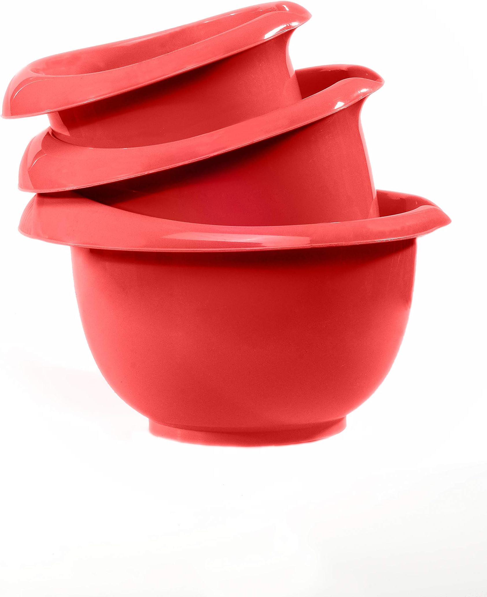 Garden4You Mixing Bowl, Baking Bowl Set, Made of Plastic, Non-Slip Bottom, Set of 3 (red)