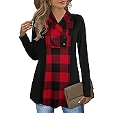 Bebonnie Womens Long Sleeve Casual V Neck Sweatshirts Pullover Tunic Tops with Buttons