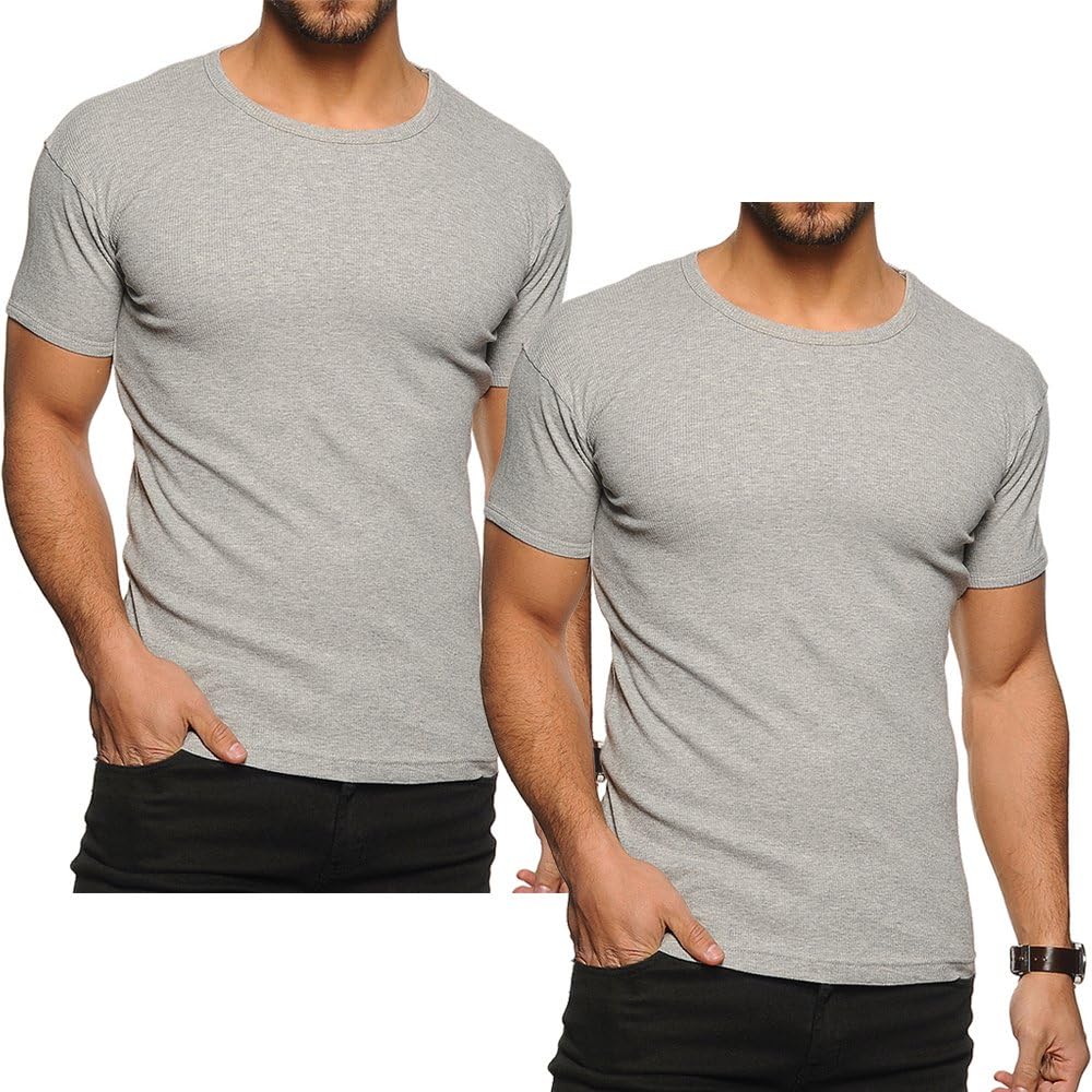 Raiken Men's 2 x Pack Ribbed Slim Fit Crew Neck Cotton Jersey T-Shirt Size