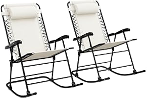 Outsunny 2pc Patio Foldable Rocking Chair Set w/Breathable Mesh Seat & Backrest, Padded Headrest for Park, Backyard, Garden, 