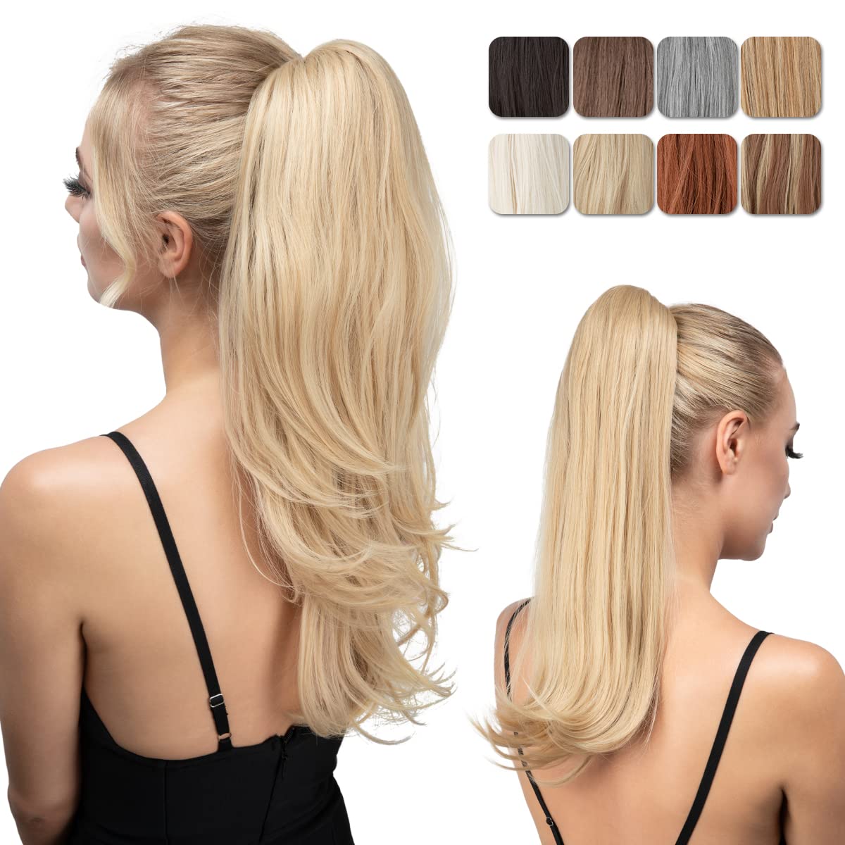 Photo 1 of youngways Clip in Ponytail Extension Light Blonde 18 Inch Pony Tails Hair Extensions for Women Long Straight Curly Tail Ponytail Hair piece Synthetic Fake Versatile Pony