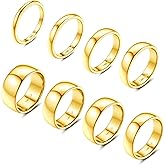 LOYALLOOK 8Pcs Gold Rings Stainless Steel Stacking Rings for Women Statement Bands Plain Finger Ring Thumb Pointer Ring Stackable Thin Gold Ring Set Comfort Fit Size 5 to 10