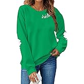 TAOHONG Women St. Patrick's Day Sweatshirts Shamrock Shirt Clover Printed Long Sleeve Irish Gift Casual Loose Fit Tops