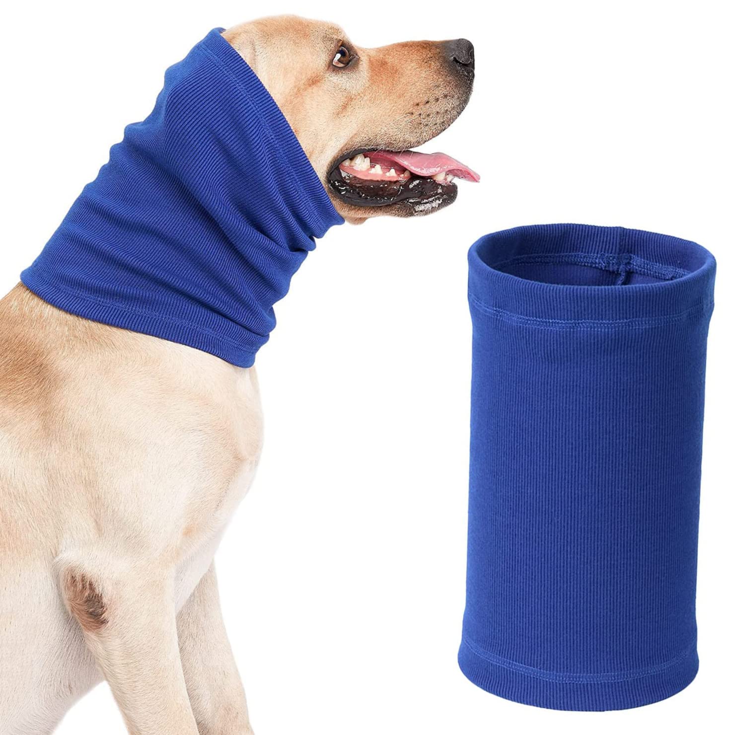Menmamenma Dog Snood Dog Neck and Ears Grooming Ear Muffs Noise Protection Helps Calm Pet Hoodie Warmer Headwear Covers for Comfort Bathing Anti Anxiety Relief at Noise Place (L Size, Blue)