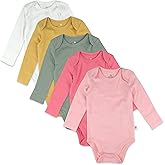 HonestBaby baby-girls 5-pack Long Sleeve Bodysuits One Piece 100% Organic Cotton for Infant Baby Girls