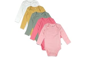HonestBaby baby-girls 5-pack Long Sleeve Bodysuits One Piece 100% Organic Cotton for Infant Baby Girls