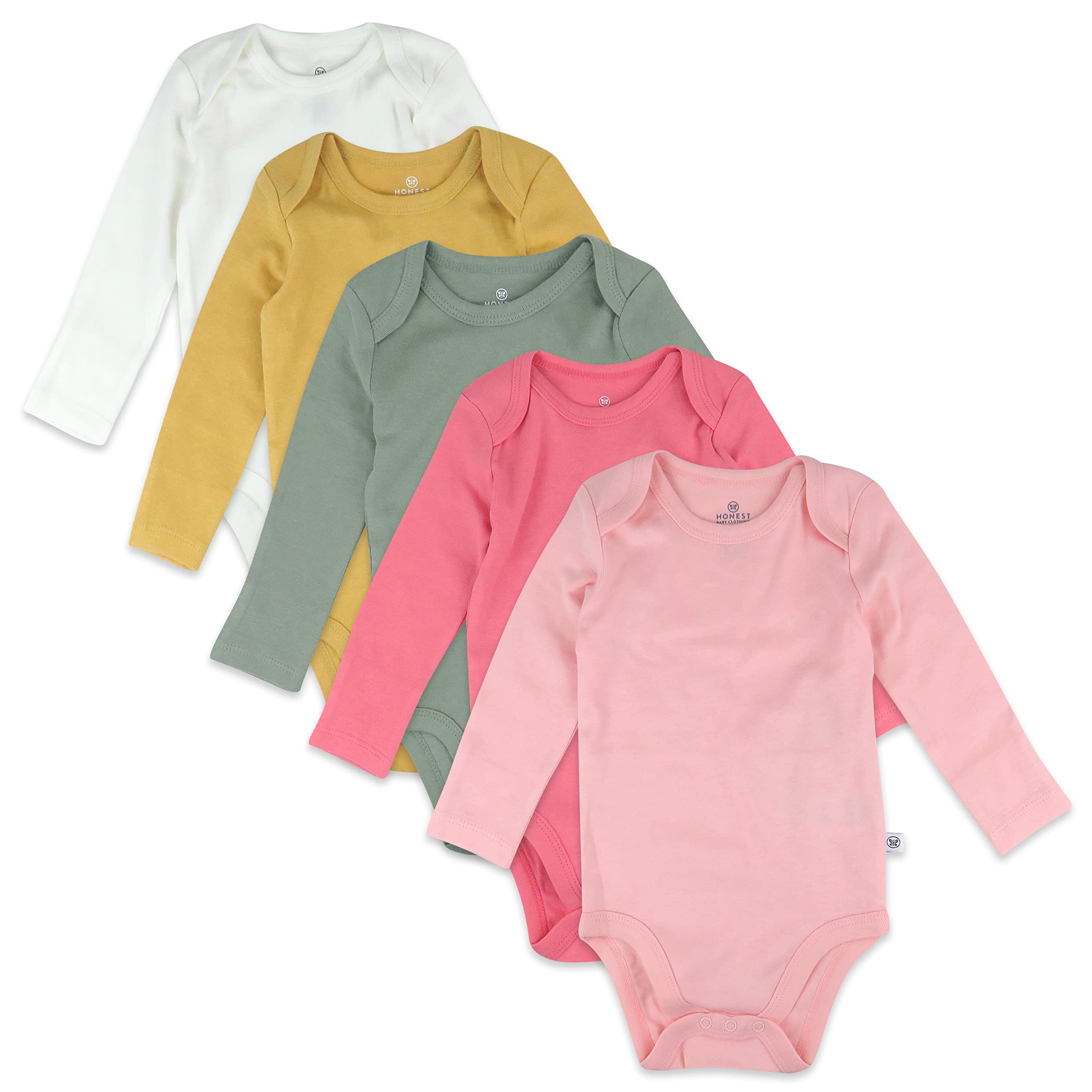 HonestBaby Unisex Baby Organic Cotton Long Sleeve Bodysuits Multi Pack And Toddler T-Shirt Set, 5 Pack Strawberry Ice, 18 Months US