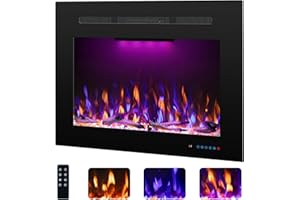 Rodalflame Electric Fireplace Inserts with 3 Flame & Top Light, Recessed Fireplace Heater, Thermostat, 750/1500W, Crackling Sound, Logs & Crystals, Timer, 32.2" W x 26" H Rear, No Wall Mount