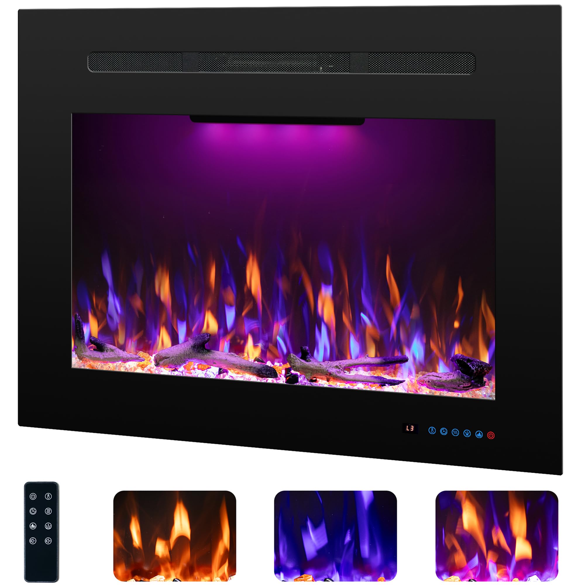 Photo 1 of ** unable to test**
Rodalflame Electric Fireplace Inserts with 3 Flame & Top Light, Recessed Fireplace Heater, Thermostat, 750/1500W, Crackling Sound, Logs & Crystals, Timer, 32.2" W x 26" H Rear, No Wall Mount