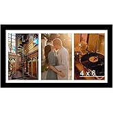 JCJMY 8x16 Collage Picture Frame with Mat, Display 3 Pcs 4x6 Photos or 8x16 Picture, Three Opening 4x6 Picture Frame Collage for Wall Hanging or Tabletop, Lightweight 4 x 6 Triple Photo Frame, Black