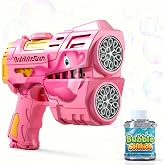 Rechargeable Pink Dolphin LED Bubble Gun with Solution for Kids | 360° Leak-proof, LED Colorful Bubbles, Durable ABS, Toddler