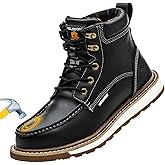 KELODON Waterproof Steel Toe Boots For Men-6" Leather Moc Toe Winter Warm Work Boots Mens Steel Toe Shoes Indestructible Non Slip Resistant Construction Safety Boot