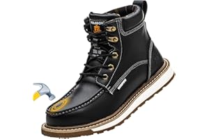 KELODON Waterproof Steel Toe Boots For Men-6" Leather Moc Toe Winter Warm Work Boots Mens Steel Toe Shoes Indestructible Non Slip Resistant Construction Safety Boot