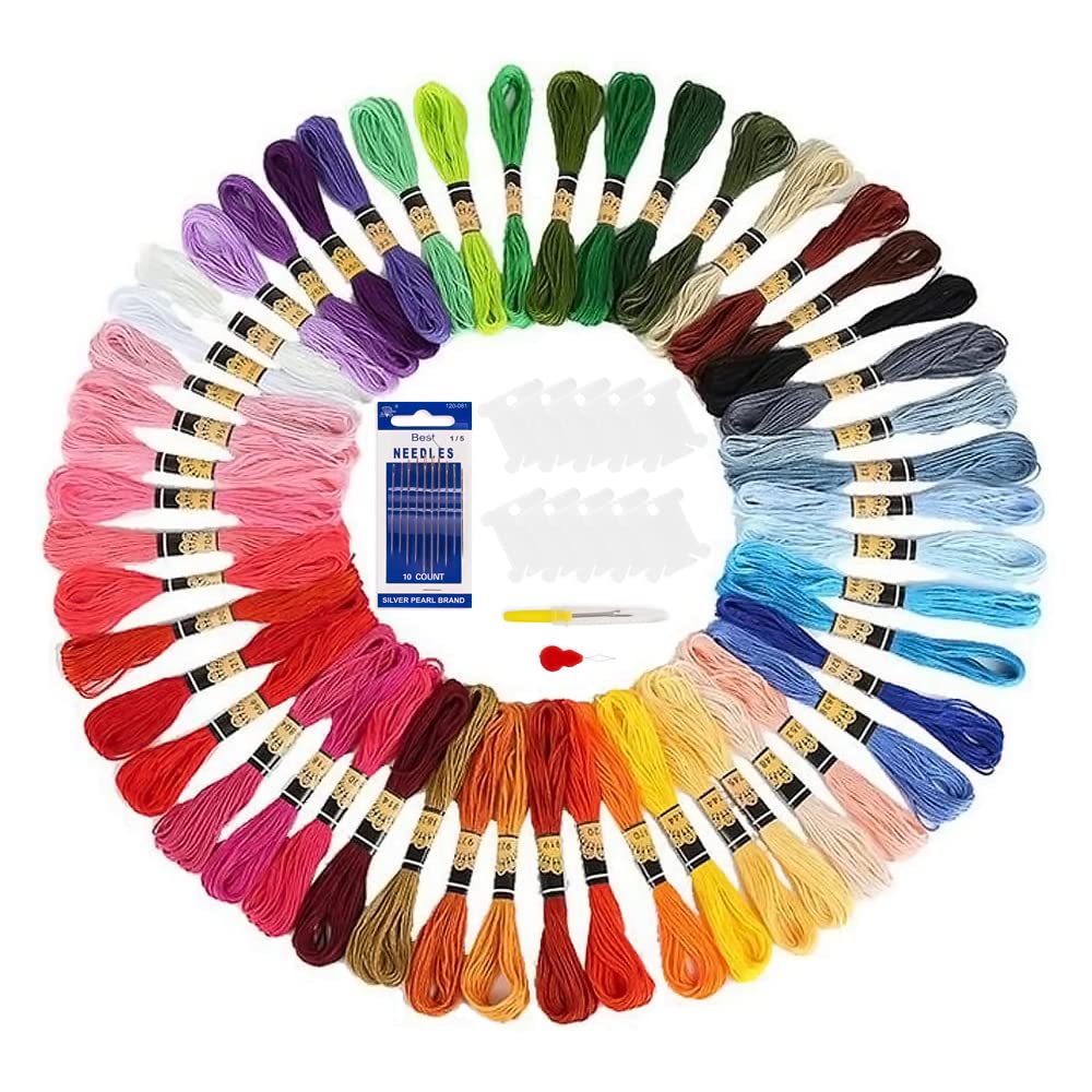 Lahviuu Embroidery Floss, 50 Skeins (50 Colors), 8m Each, Polyester Cotton, Cross Stitch, Friendship Bracelets, Craft Floss, With Needles & Bobbins