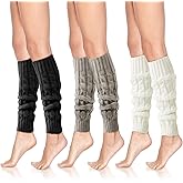 ecdiykit 3 Pairs Women's Leg Warmers, Knee High Knit Warmers, Winter Leg Warmers for Long/Low Boot Socks Dance Sports Cycling, White, Black, Gray