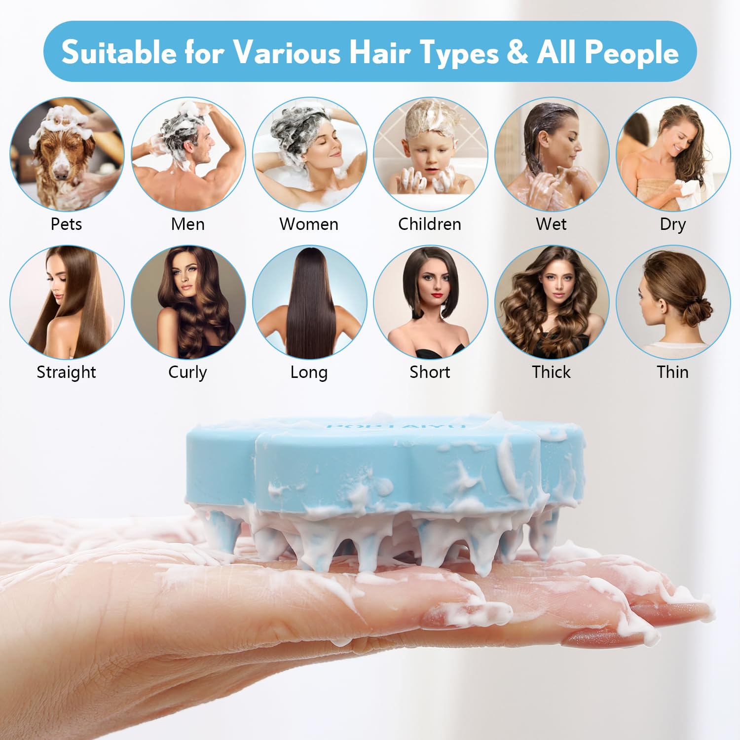 Silicone Massager Hair Brush, Ntegrated Silicone Design, Hair Scrubber with Soft Silicone Bristles for Shower, Dandruff Removal & Relax Scalp, Wet Dry Shampoo Brush Fit for Men, Women & Kids(Blue)