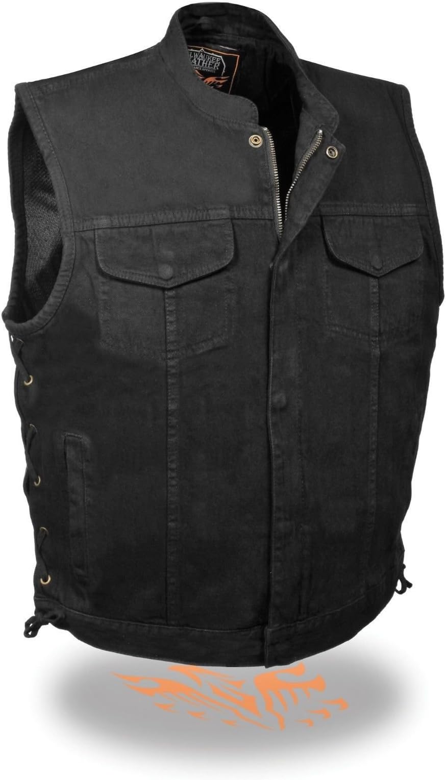 Men's Motorcycle Son of Anarchy Black Denim Vest Side Laces W Zipper Gun Pockets (2XL Regular)