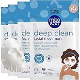 MISS SPA Deep Clean Facial Sheet Mask with Licorice Root Extract Oil Control Clearer Skin for Oily Combination Skin Vegan, Cruelty-Free, Dermatologist Tested 4 Pack