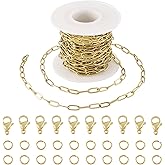 Pandahall 16.4 Ft 18K Gold Plated Paperclip Chains Stainless Steel Chains 9.7x4.2x1mm Gold Link Chains Kits with Lobster Clasps Jump Rings for DIY Bracelet Necklace Jewelry Making