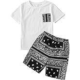 SOLY HUX Boys Boho Paisley Print Short Sleeve T Shirt and Shorts Set 2 Piece Outfits