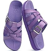 KuaiLu Gladiator Sandals for Women with Comfortable Arch Support Summer Beach Vacation Walking Travel Fisherman Slides Boho Outfits Flats Slip on Cushion Shoes Indoor Outdoor