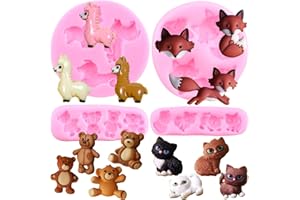 Mujiang Bear Silicone Molds Fox Fondant Mold Alpaca Candy Mold Cat Mold For Cupcake Topper Gum Paste Polymer Clay Chocolate Cake Decorating Set Of 4