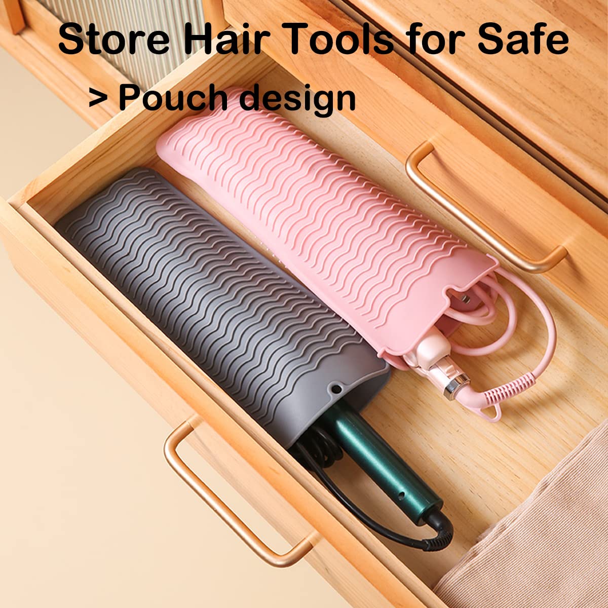 Heat Resistant Silicone Mat with Hanging Hole, Straightener Heat Resistant Travel Mat & Pouch for Curling Iron, Flat Iron and Other Hot Hair Styling Tools, 11 x 5 in, Pink