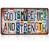CHCdecor Vintage God Is My Refuge and Strength Wall Decor License Plate Metal Sign Tin Signs,12x6 Inch Aluminum