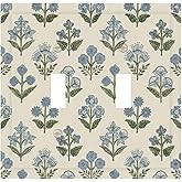 Beige Vintage Blue Floral Boho Flower Decorative 2 Gang Double Toggle Outlet Light Switch Cover, Two Gang Toggle Wall Plate Electrical Faceplate Dual Device Switchplate