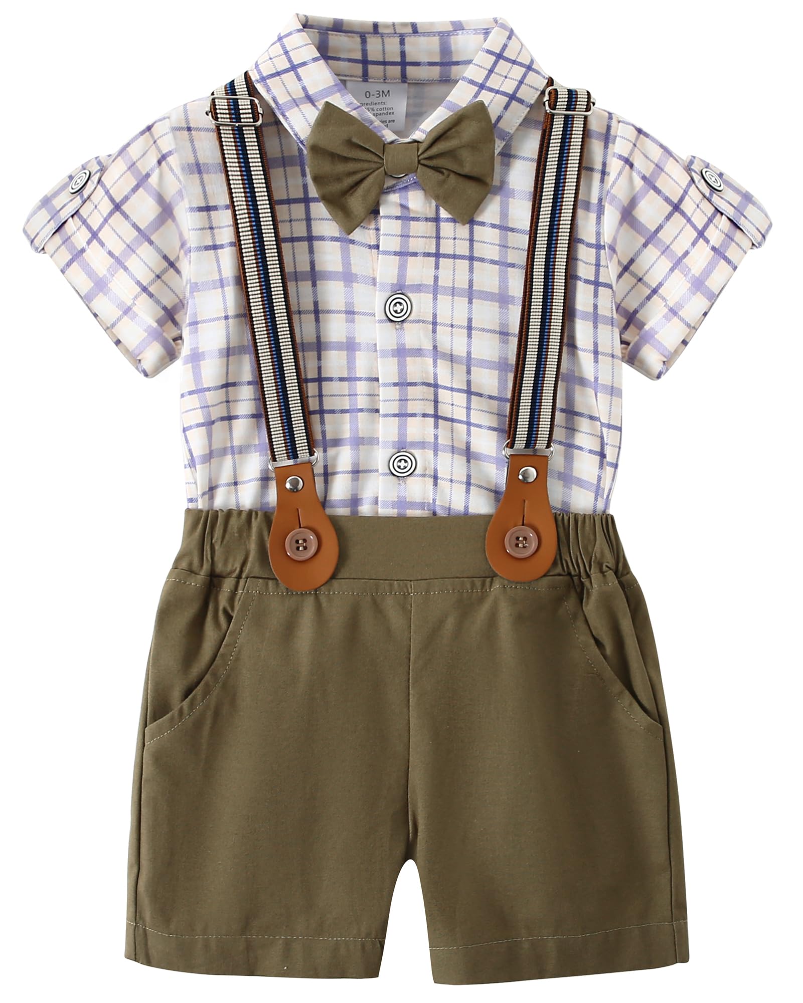 DISAUR Baby Boy Clothes Suits,Infant Gentleman Outfits Short Sleeves Romper +BowTie + Suspender Pants Wedding Set 0-18 Months