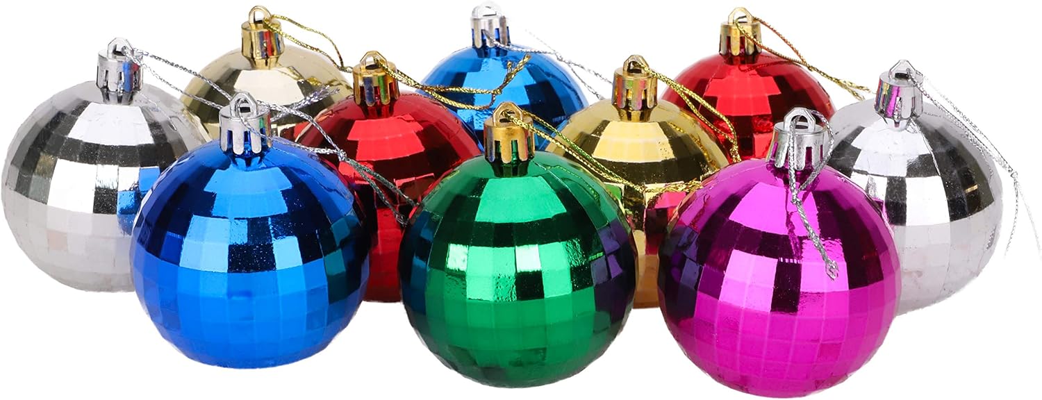 Christmas Concepts® Pack of 10-60mm (2.4") Christmas Tree Baubles - Shiny Disco Ball Baubles, Assorted