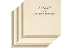 LotFancy Basswood Sheets for Craft, 12 Pack, 12 x 12 x 1/8 Inch, 3mm Thick Plywood Sheets, Unfinished Square Wood Boards for 