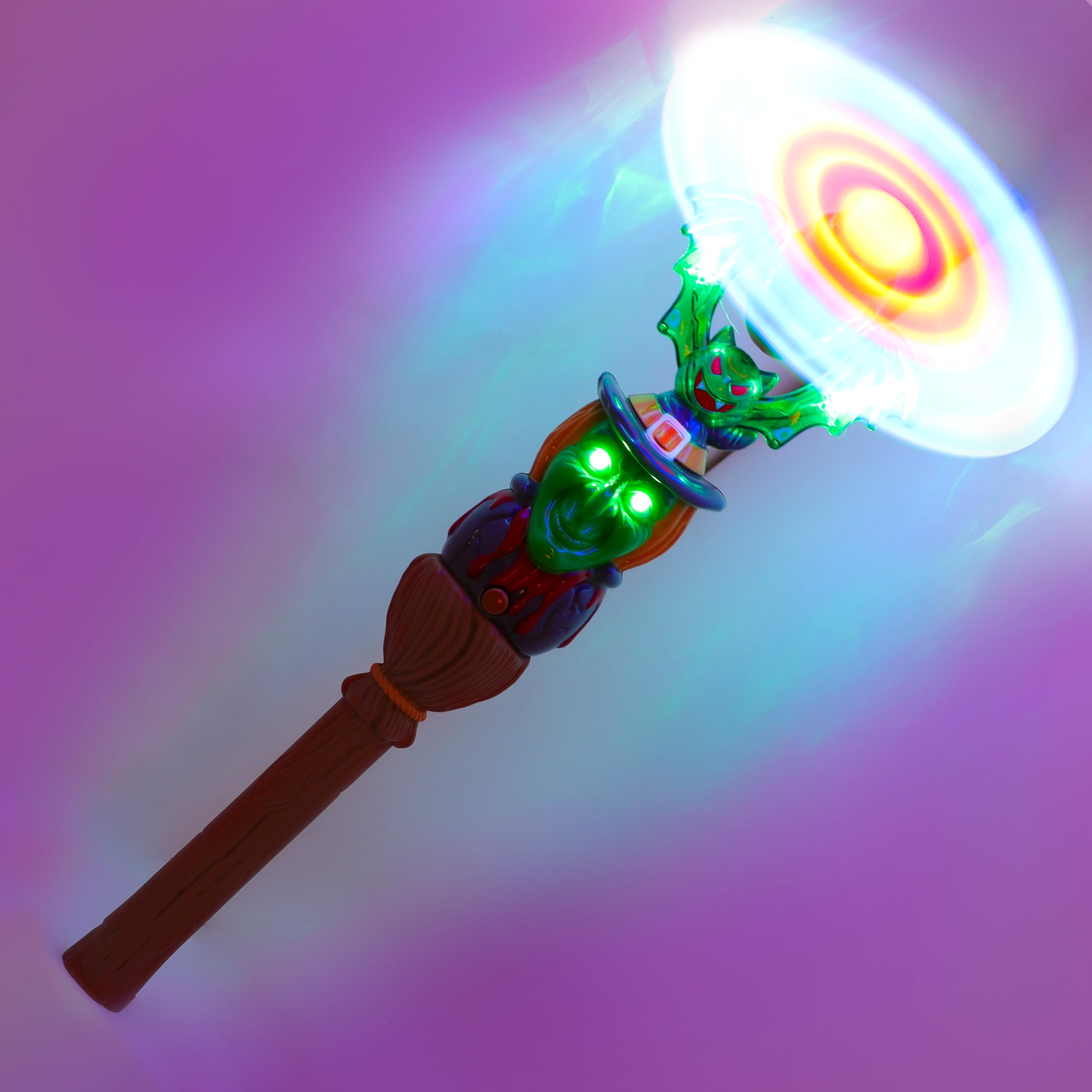 Toyland® 39cm (15") Multicoloured Light Up Witch Propeller Wand With Spooky Sound Effects - Moveable Propeller - Halloween Party Accessories