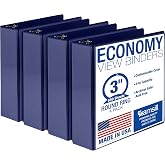 Samsill 3 Inch 3 Ring Binders, Economy Round Ring, Clear View Cover, 550 Sheet Capacity - for School, Home, Office - Blue, 4 Pack