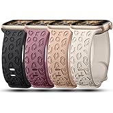 4Pack Leopard Engraved Bands Compatible with Apple Watch Band for women 40mm 41mm 42mm 38mm 44mm 45mm 46mm 49mm, Soft Silicone Cheetah Sport Strap for iWatch Series 10 9 8 7 6 5 4 3 2 1 Ultra/2 SE