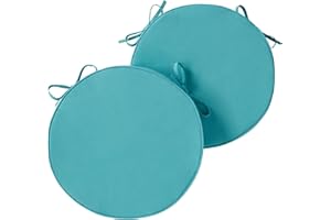 Outdoor 18 inch Round Patio Dining Chair Pads – Comfortable Fiber-Filled Seat Cushions with Ties, Reversible Polyester Fabric