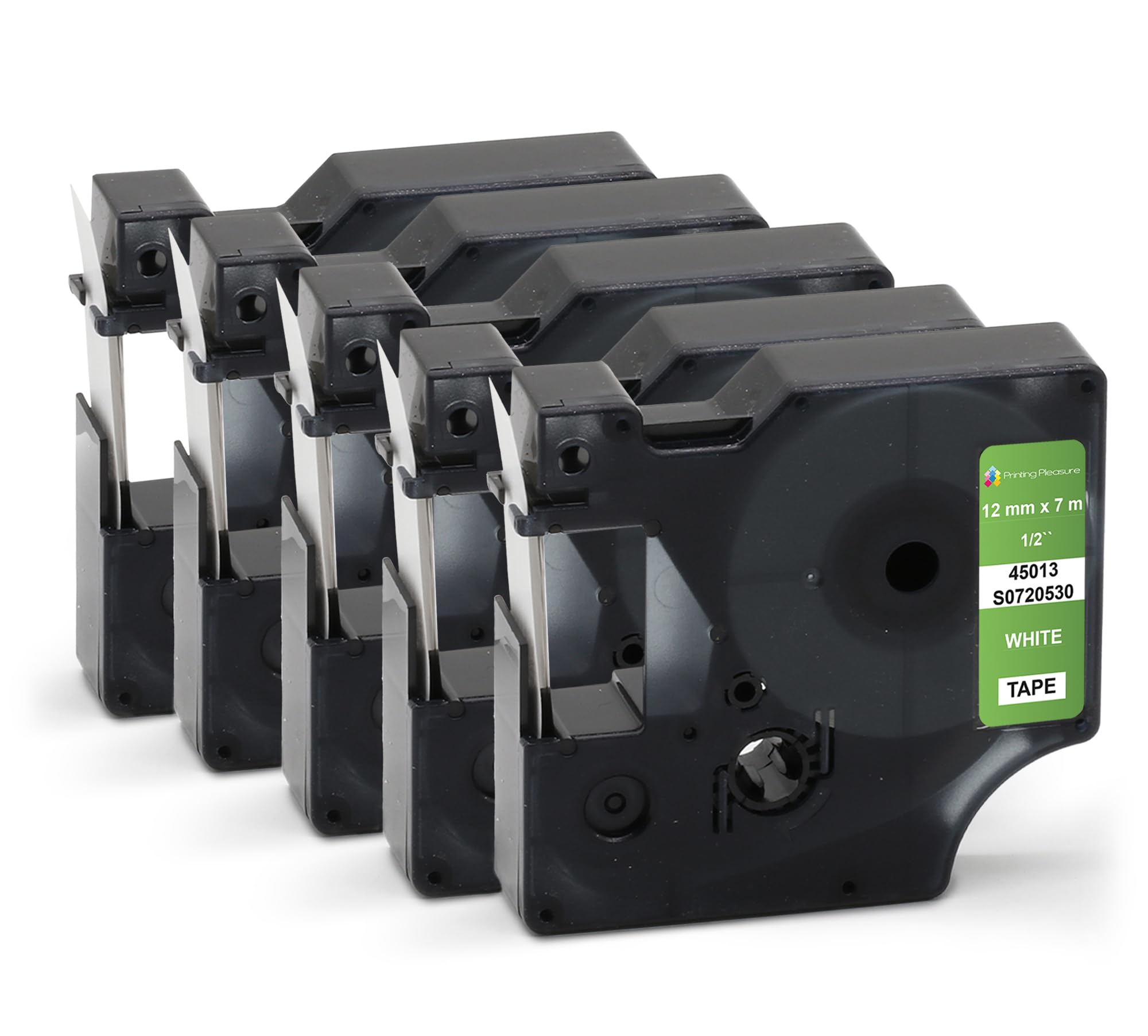 Printing Pleasure Compatible 45013 Label Tapes, 5X Black on White 12mmx7mm Replacement for LabelWriter 450 Duo LabelPoint 100 150 250 LabelManager 160 210D 220P 260P 280 360D 420P 450 500TS PnP