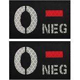 EmWoot 2PCS Blood Type O- NEG Patches Reflective Morale Patch Hook and Loop | IR Reflective,Laser Cut,Tactical Patch,Emergency Medical Identification,Versatile Attachment,3&times;2 inch,Black White