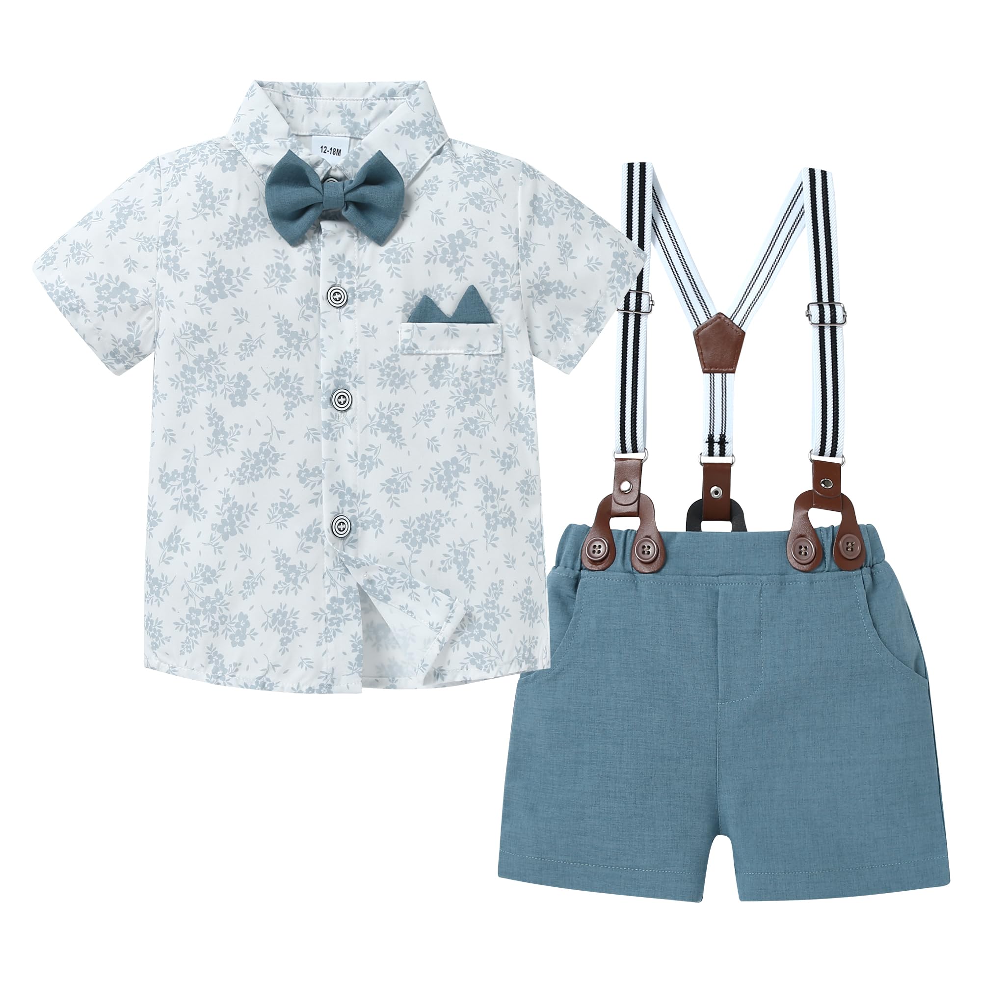 Photo 1 of YALLET Toddler Baby Boy Outfits 1-5T Boys Suits Gentleman Short Sleeve Button Shirts+Bowtie+Suspender Shorts Formal Clothes