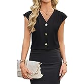 Blooming Jelly Womens Dressy Casual Blouses Teacher Business Work Tops Trendy Short Sleeve Button Down Shirts