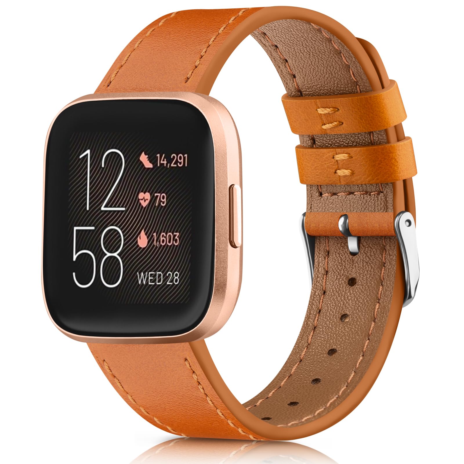 Leather Strap Compatible with Fitbit Versa Strap/Fitbit Versa 2 Strap, Classic Replacement Leather Straps Compatible with Fitbit Versa/Versa 2/Versa Lite Strap for Women Men (Oil Yellow)