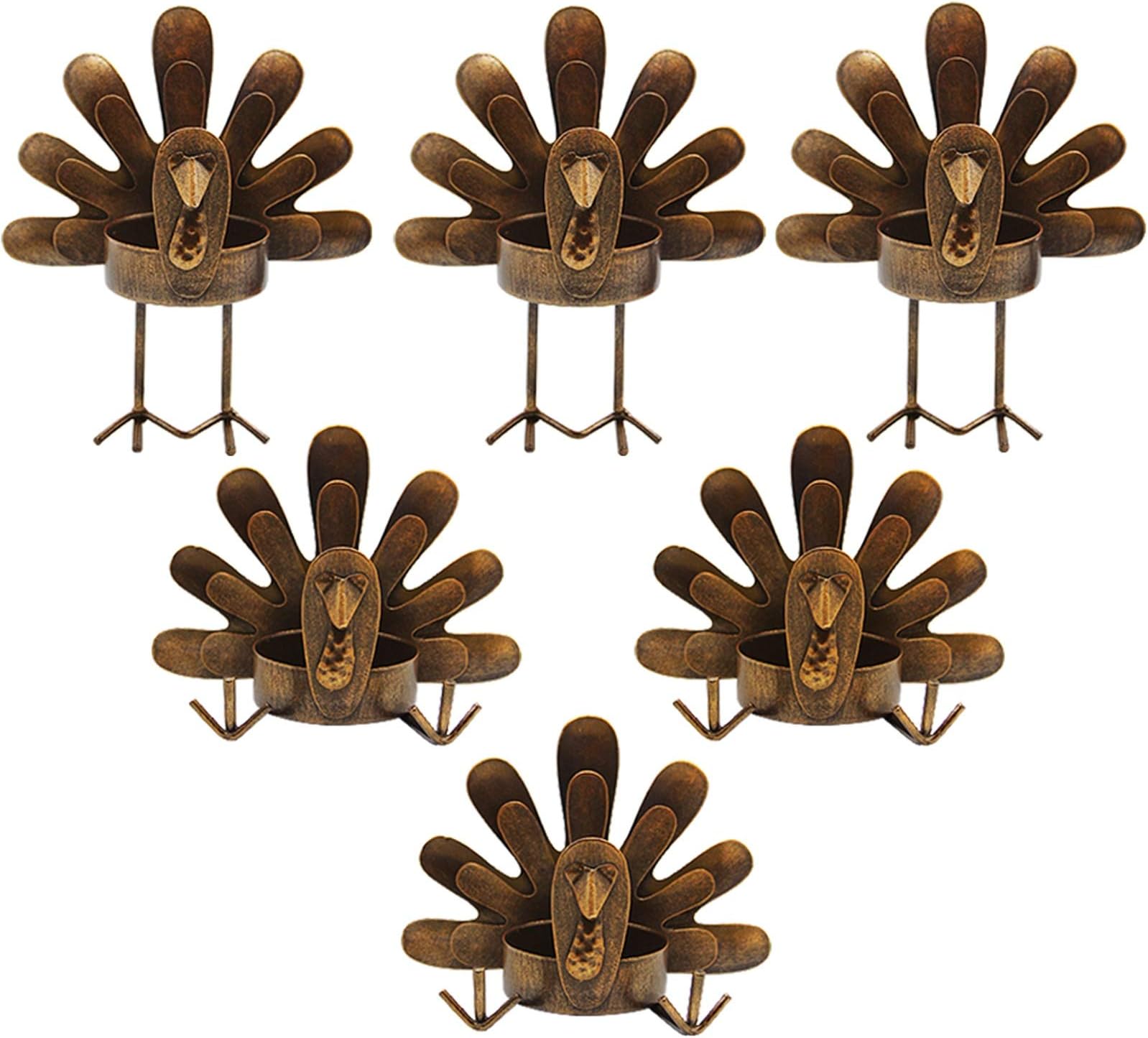 FORUP Metal Turkey Candle Holders, Set of 6 Thanksgiving Home Decor with Tea Light Candles
